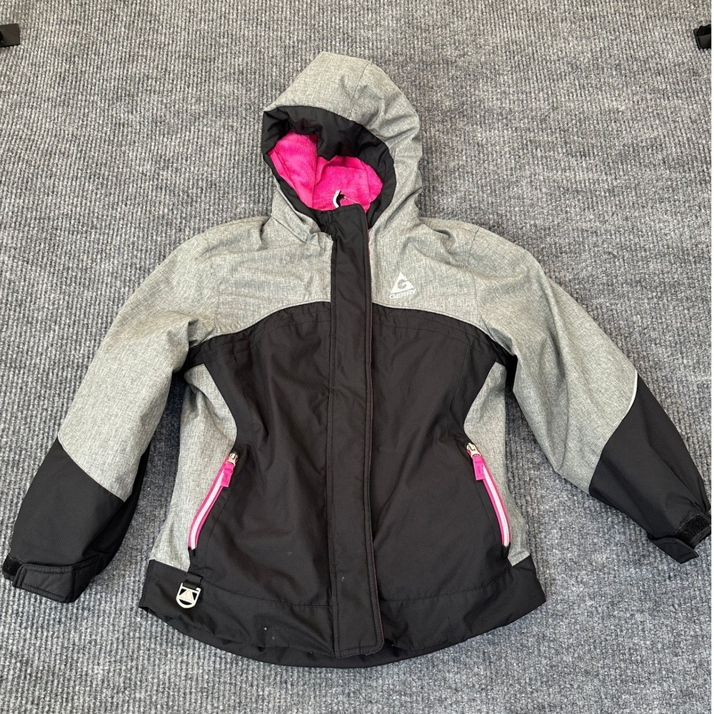 Gerry Hooded Ski Jacket Youth M 10/12 Black Grey Pink Fleece Lined
